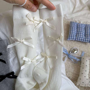 South Korea Homemade Morandi Twist Vertical Bow Stacks Girls JK Mid-Socks Internet Popular Instagram Style