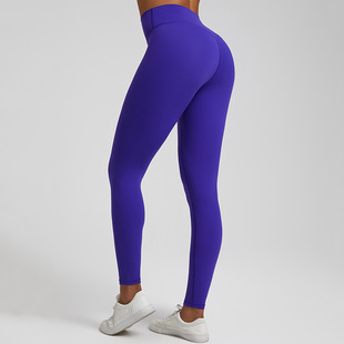 European and American outdoor running fitness pants hip lifting yoga pants women's nude brushed tight high waist breathable sports yoga pants