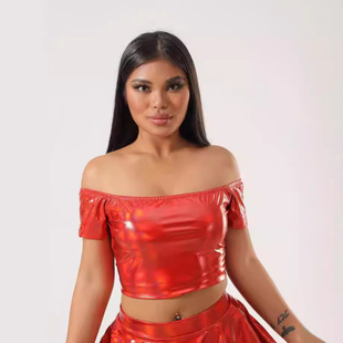 Bright Leather Tight Sexy Strapless Women's Solid Color Top Distinctive Vest Nightclub Metallic Lacquered Leather Vest Fashionable Sexy