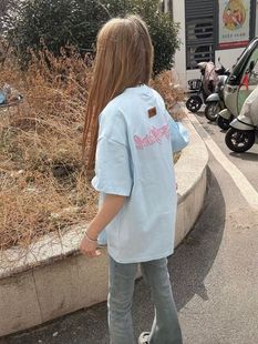 Li Wang's American-style High Street Trendy Brand Velcro Embroidered Letter Short-sleeved T-shirt for Men and Women Summer Heavy Trendy Brand Top