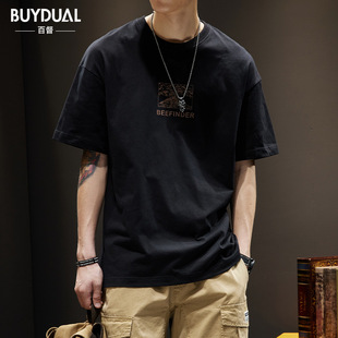 2023 Summer heavy 250g short-sleeved T-shirt men's fashion brand Japanese loose plus size top trendy ins printed T-shirt