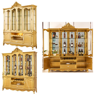 European-style Long Dining Table Marble Dining Table Solid Wood Leather Dining Chair European-style Solid Wood Wine Cabinet Sideboard Solid Wood Dining Table and Chair