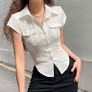 Pure Desire Style Lapel Short-sleeved T-shirt Women's Summer New Slim-fit Slimming Design Sense Navel Hot Girl Shirt Top ins Trendy