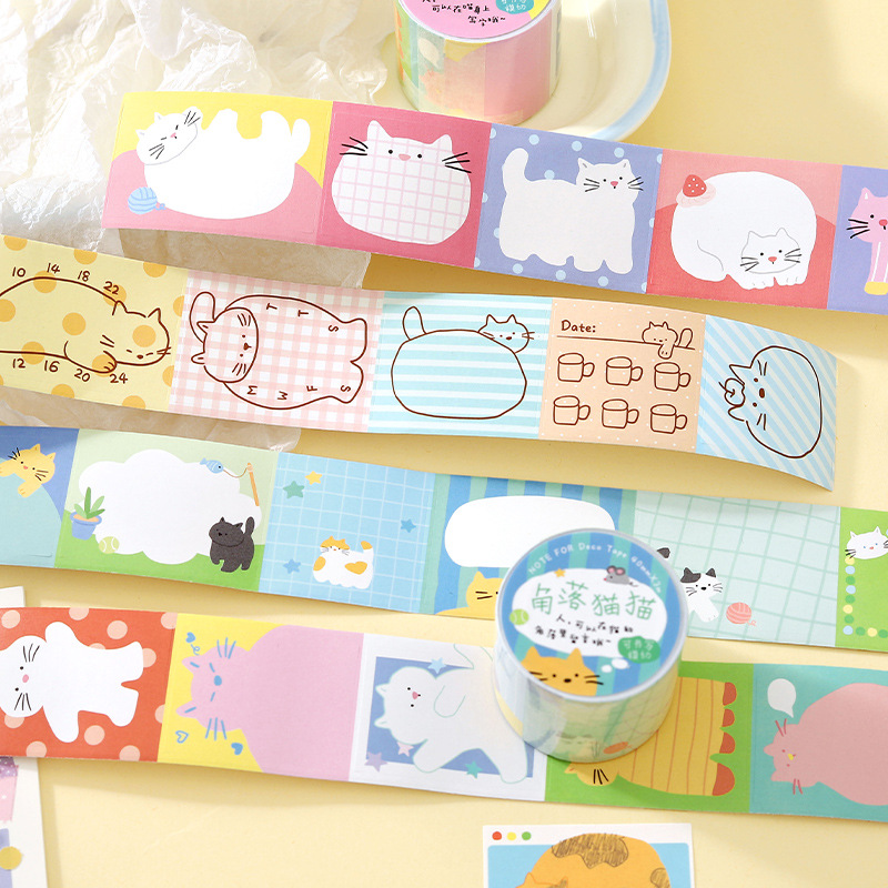 NOTE FOR: Writeable die-cut tape, Flat Cat Diary, cute cat-themed stationery, DIY decorative stickers