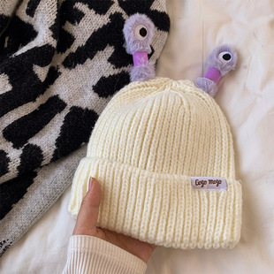 Cute Cartoon Luminous Little Monster Wool Hat Children's Autumn and Winter Big Head Wai New Warm Hat Funny Cold Hat