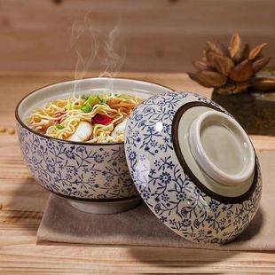 Japanese Style Vintage Large Medium and Small Ceramic Bowl with Lid Noodles Water Steamed Bowl Household Baby's Hot Stew Bowl Bowl