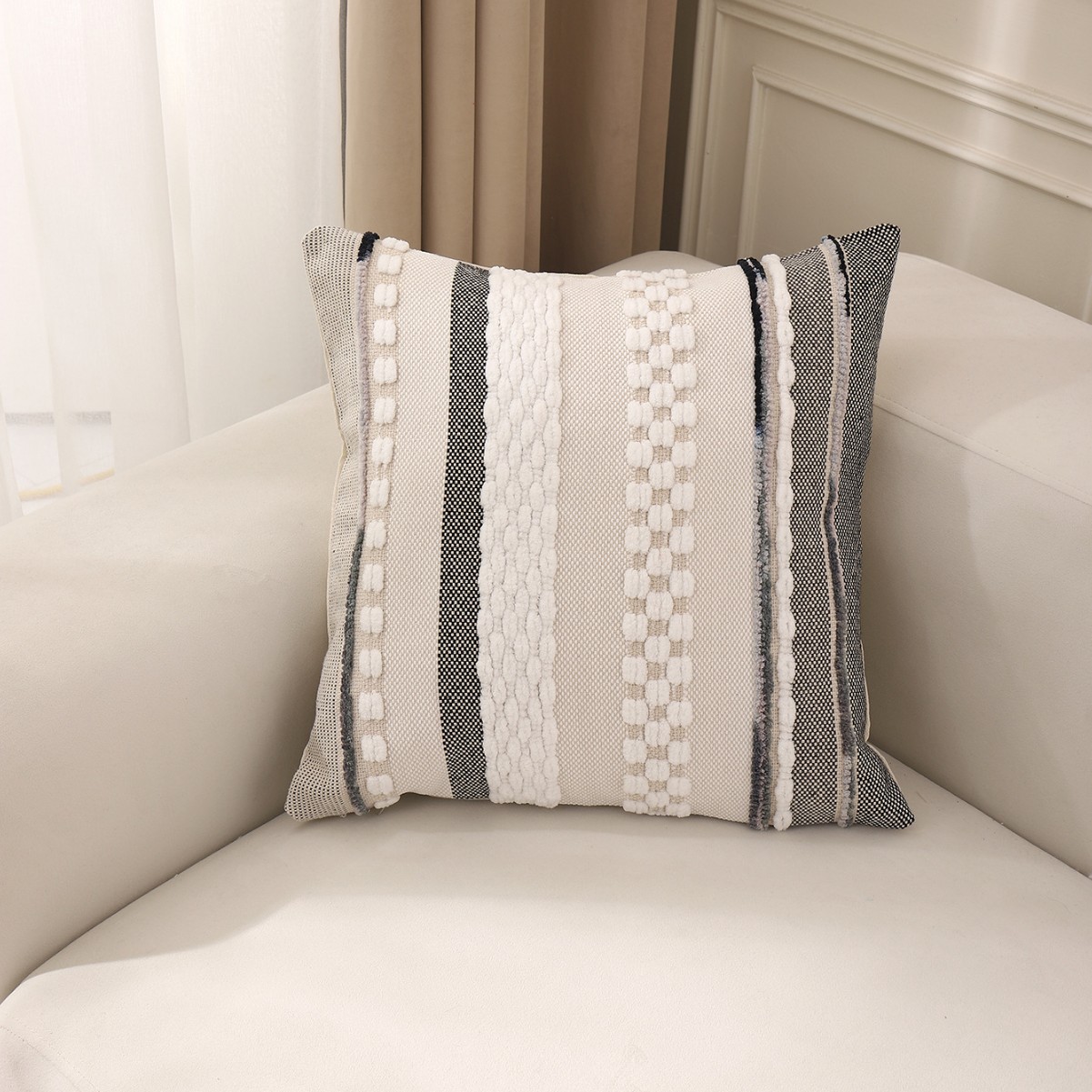 New Cross-border Chenille Jacquard Craft Pillow Case Modern Simple Living Room Sofa Cushion Waist Pillow Universal Cushion