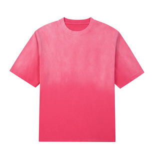 2024 Summer gradient color spray horse walking washing fashion brand short-sleeved T-shirt Men's Heavy American retro ins All-match top