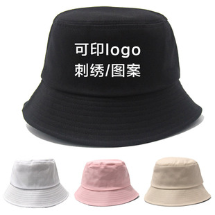 Double Needle Hat Black Cotton Fisherman Hat Men's Custom logo Embroidered Basin Hat Summer Sunscreen Sun Hat Women's Sun Hat