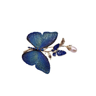 New Chinese Embroidered Fabric Butterfly Brooch Women's Vintage High-end Pearl Rhinestone Pin Chinese Style Clothing Accessories