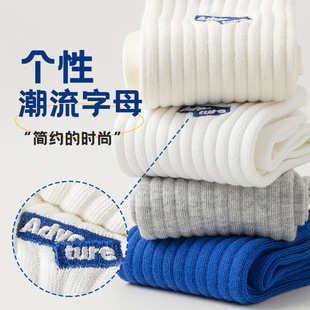 Socks Men's Spring and Autumn Stockings Antibacterial Deodorant Sweat Absorbing All-match Sports Boys White Four Seasons Mid-length Stockings Ins Trendy