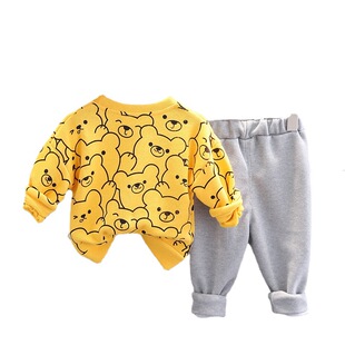 2022 autumn children's clothing boy suit full print bear sweater two-piece fashion handsome boy New Wholesale