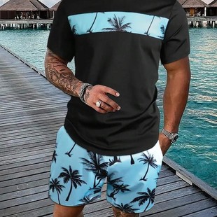 Cross-border European and American Fashion T-shirt Shorts Cartoon Letter Printing Summer New Street Loose Casual Hip Hop suit