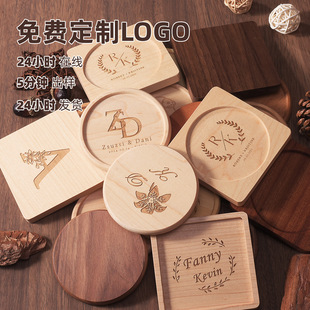 Factory Straight Hair Redwood Acacia Beech Wood Insulation Mat Coaster Black Walnut Round Square Solid Wood Coaster Kung Fu