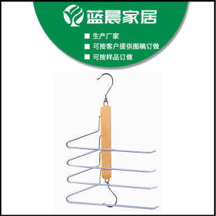 Cross-Border Solid Wood Hook Pastoral Style Home Storage Retractable Multi-Layer Trouser Rack Trouser Rack Folding Towel Hanger