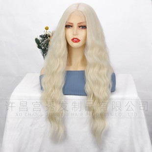 Europe and the United States wig gradient highlights big wave long curly hair foreign trade headgear front lace 13*4 chemical fiber wigs female wigs