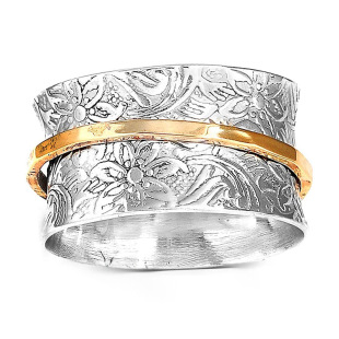 Xinghe Amazon New European and American Retro Flower Ring Rotatable Decompression Wide Ring Foreign Trade Jewelry