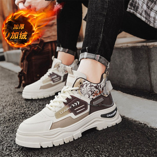 Autumn and Winter Men's High-top Thick-soled Martins fleece-lined Thickened Warm Cotton Shoes Workwear Motorcycle Live Casual Ankle Boots