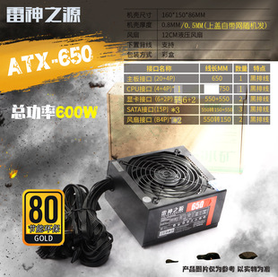 (Пассивный) 650W Номинальный 600W Эффективность 75% Преобразование настольного шасси ПК Питание видеокарты Питание
