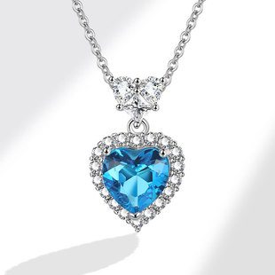 Трансграничная Внешняя торговля Прямая трансляция Новая Мода Topa Blue Zircon Океан Сердце Кулон Кольцо Серьги костюм Женщины