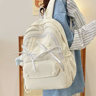 Schoolbag Girls College Students Pleated Drawstring Bow Design Sense Going Out Small Backpack Backpack Women's Travel Lightweight