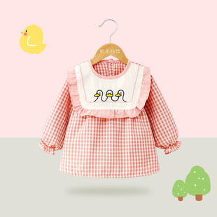 Spring and Autumn Long Sleeve Girl Princess Skirt Overalls Children's Overclothes Baby's Eating Apron Waterproof Dirty-proof Baby's Reverse Dressing