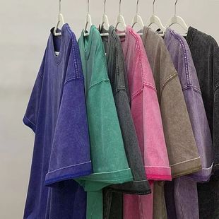 Washed Old Heavy Cotton Short-sleeved T-shirt Men's Loose Hong Kong Style Ins Half-sleeved Summer Trendy Half-sleeved T-shirt Trendy Brand