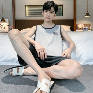 Pajamas Men's Summer Cotton Vest Shorts Thin Sleeveless Men's plus size Outwear Teenager Home Clothes suit