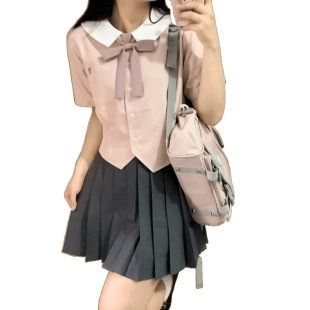 Navy Collar Shirt Top + Pleated Skirt Suit for Female Students to Reduce Age and Slim down Japanese Style Jk Uniform Two-Piece Set