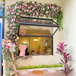 Rose net red waterfall clock-in flower wall simulation fake flower store flower shop drainage beauty Chen layout Monet roses