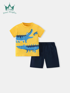 2025 Summer New Children's Cartoon Short-sleeved Shorts suit Boys Crocodile Casual Fashion Two-piece Clothing