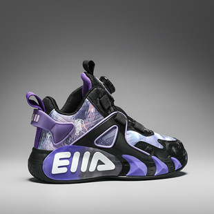 National Tide Children's Non-slip Wear-resistant Basketball Shoes Boys Shoes 2025 Spring Rotating Buckle Leather Sports Running Shoes Tide