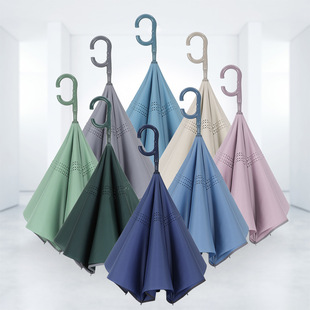 Color matching double-layer automatic reverse umbrella UV-proof hand-free C- type umbrella car long straight rod umbrella can be printed LOG