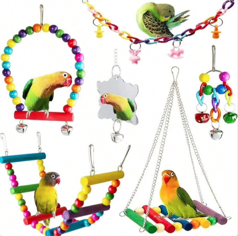 Parrot Bite Toy Bird Toy Ladder Ladder Swing Simple Bell Small String 6 Pieces Set