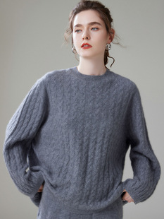 Autumn and Winter new Korean style round neck simple solid color cashmere twist Women's loose sweater casual knitted cashmere sweater