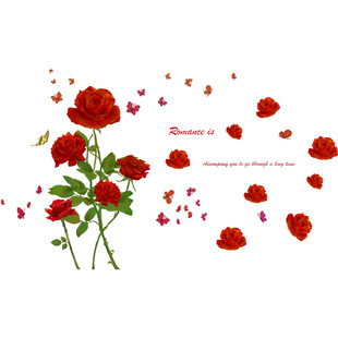 New LD96086 romantic red rose flower living room bedroom home wall decoration wall stickers self-adhesive
