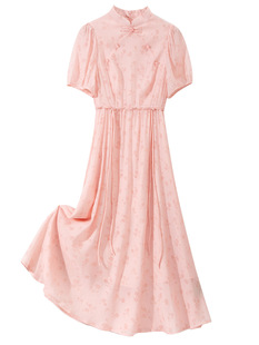 L6809 spring/summer 2024 new Chinese style national style collar buckle dress