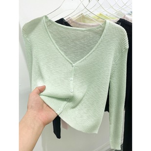 Вязаный кардиган Ice Silk, короткий топ, женская летняя тонкая Солнцезащитная нижняя рубашка, новая блузка