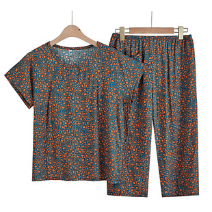 25-year-old New Cotton suit Women's Pajamas for Middle-aged and Elderly Summer Bag Short-sleeved Capri Pants Mother's Pajamas Can be Wearing