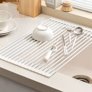 [Drain] Silicone Sink Drain Rack Foldable Dish Storage Dish Drain Basket Kitchen Sink Drain Rack