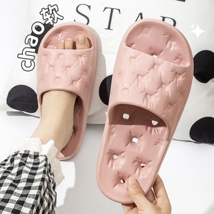 New Style Slippers for Women's Summer Indoor Home Couple's Thick Bottom Non-Slip Shit Feeling Household Bathroom Hollow Out Couple's Summer