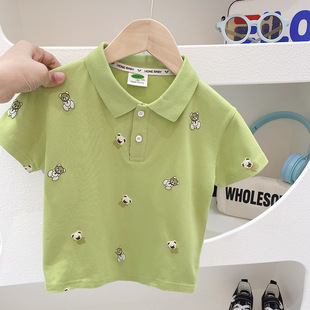 Boys short sleeve blouse 2023 Summer new cartoon short-sleeved T-shirt children's cartoon bear polo shirt