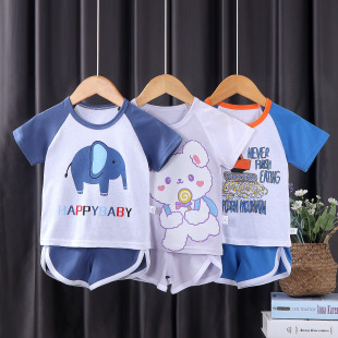 Summer New Children's Short-sleeved Suit Cotton Baby Clothes Korean Two-piece Boys' Clothing Shorts Children's Clothing