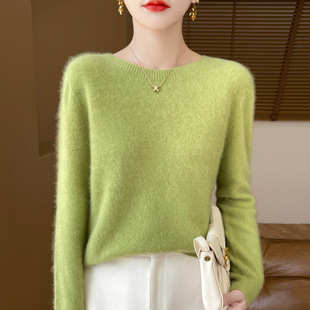 2024 Autumn and Winter 100% Wool Women's Round Neck Long-sleeved Basic Knitted Wool Sweater One-line Ready-to-wear Simple Base