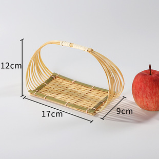 Bamboo woven hand basket vegetable basket with handle snack basket bamboo basket mini fruit basket household round handmade bamboo products