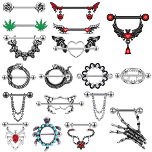 Cross-border e-commerce straight bar barbell ring personalized snake nipple piercing diablo skull bat fun jewelry