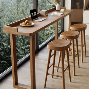 Solid Wood New Style Nordic Balcony Bar Counter by Window and Wall Home High Table and Chair Combination Table Simple Long Baffle