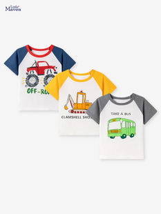 Little maven Summer Children's Printed T-Shirt Boys Short Sleeve Base Shirt Cartoon Car Children's Top