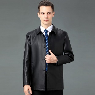2023 autumn and winter genuine leather men's leather jacket business casual middle-aged and elderly dad leather jacket warm thickened men's jacket