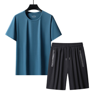Sportswear suit Men's Ice Silk Summer Running Short-sleeved Shorts Casual Basketball Morning Running Thin Fitness Quick-drying Clothes
